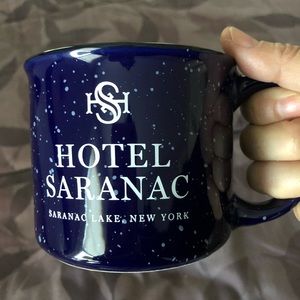 Hotel Saranac blue mugs (2!) NWT. $20 for both.